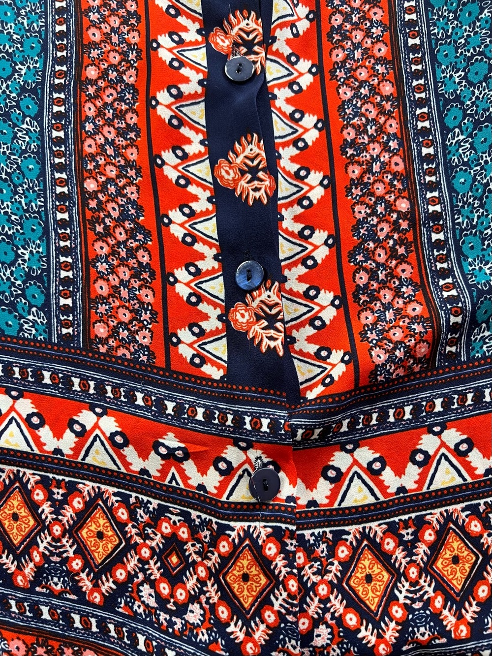 Anne Carson XS Boho Sleeveless Floral Border Print Tank Top Navy Orange - Picture 10 of 11